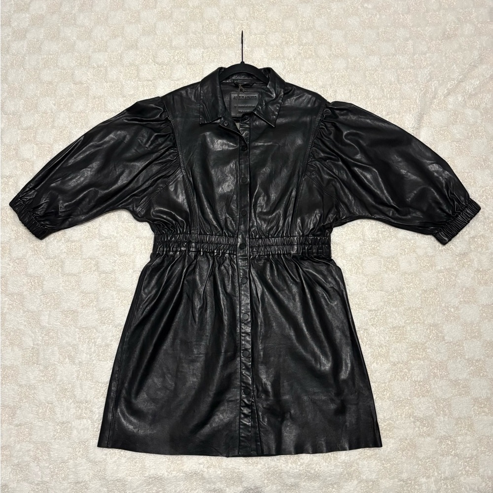 AllSaints Osa Short Leather Dress in Black • US 12